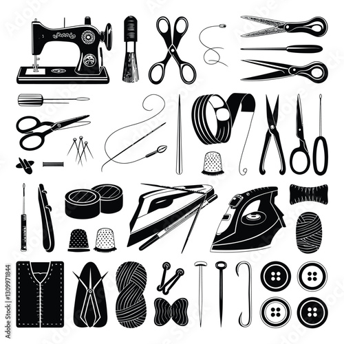 Vector Set of Vintage Sewing and Crafting Tools