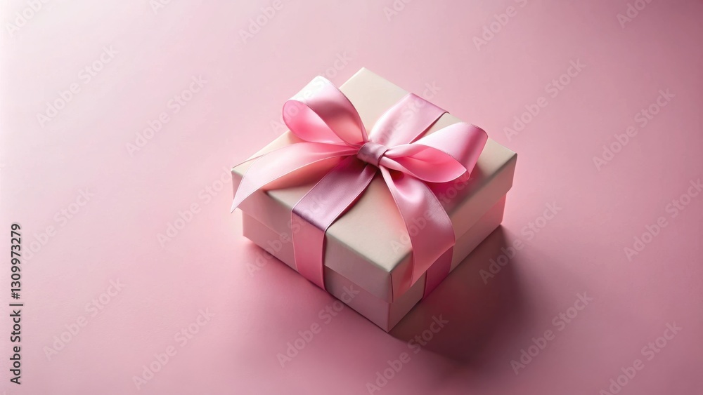 A single gift box with a pink bow sits on a pale pink surface, ready to be unwrapped and reveal a surprise. A single gift box with a pink bow sits on a pale pink surface, ready to be unwrapped and reveal a surprise.