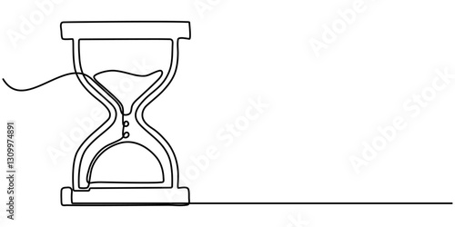 Hourglass vector one line continuous drawing illustration. Hand drawn linear silhouette icon. Minimal design element for print, banner, card, wall art poster, brochure, postcard. 