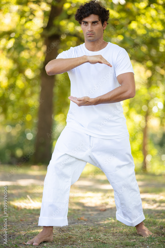 man doing yoga in nature