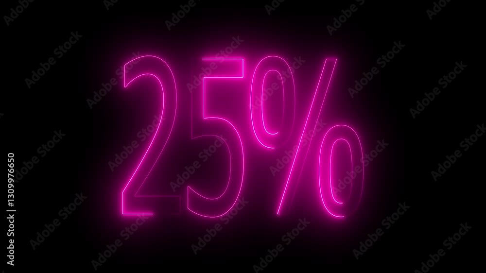 25% text animation by pink color neon on black background. 25% text animation by pink color neon on black background.