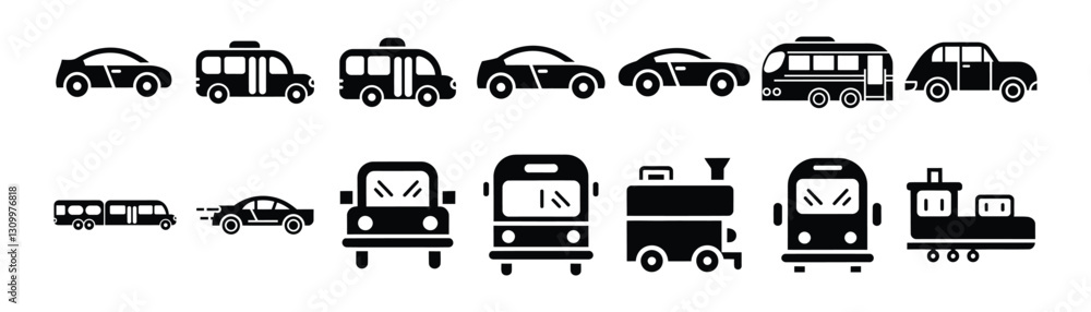 Simple Black and White Transportation Icons Set Simple Black and White Transportation Icons Set