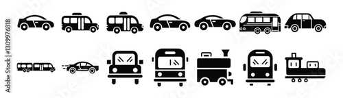 Simple Black and White Transportation Icons Set