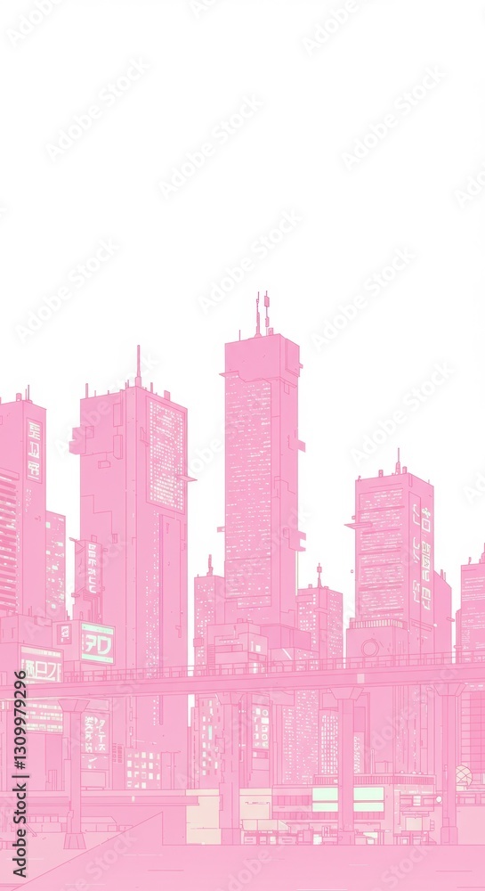 Obraz premium Cyberpunk Cityscape Vector Art Illustration in Pastel Colors