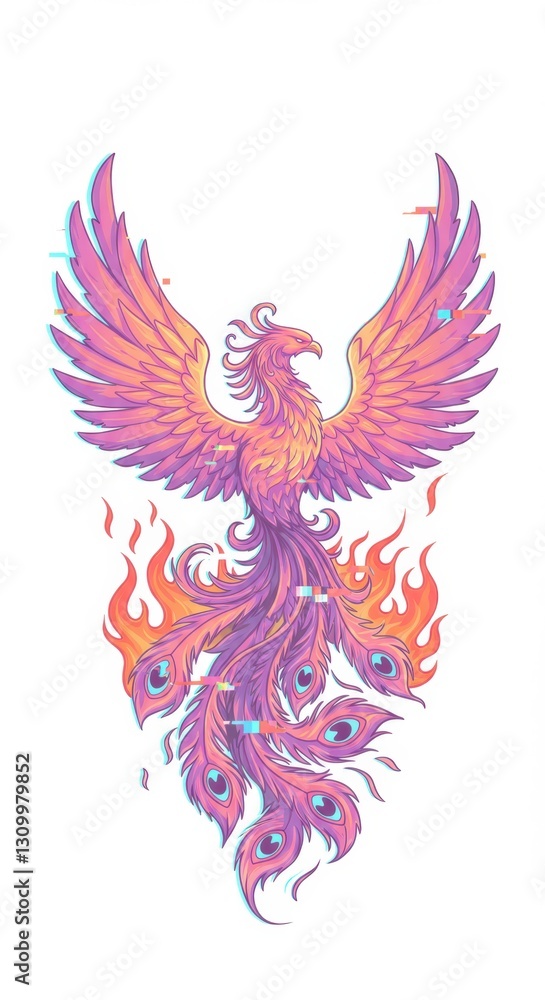 Fototapeta premium Majestic Phoenix Rising From Flames Vector Art Illustration