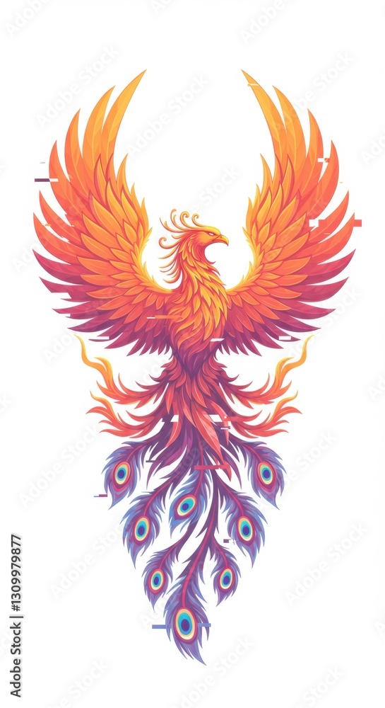 Majestic Phoenix Rising from Flames Vector Illustration Majestic Phoenix Rising from Flames Vector Illustration