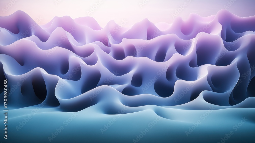 Fototapeta premium Abstract Purple Blue Wave Landscape, Digital Art, Background