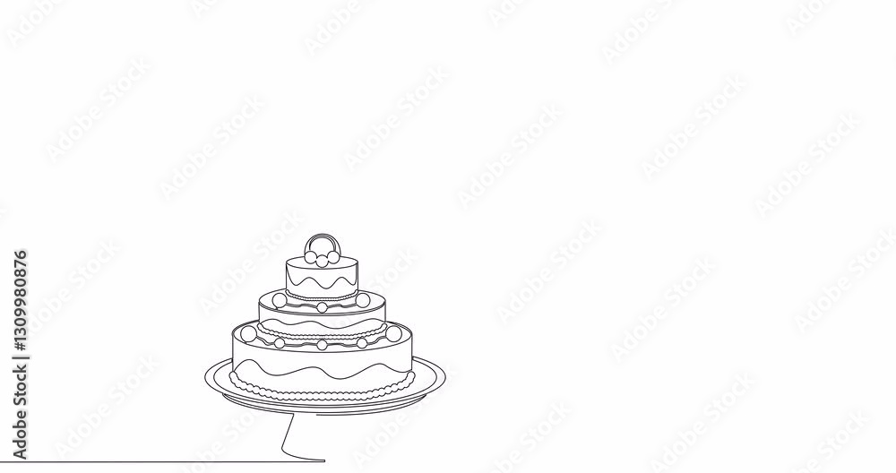 Self drawing line animation birthday cake and balloons celebration continuous one single line drawn concept video Self drawing line animation birthday cake and balloons celebration continuous one single line drawn concept video