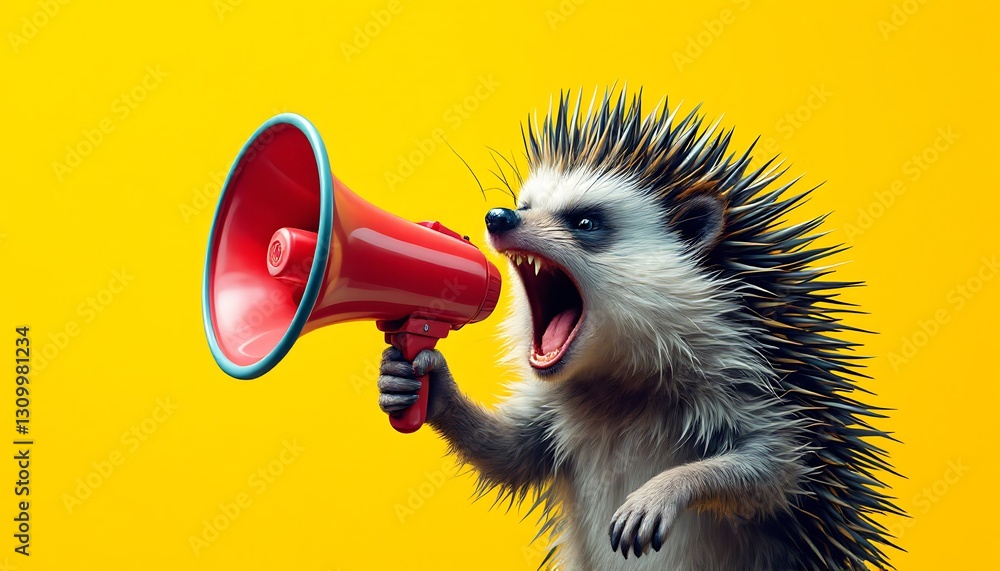 Fototapeta premium Hedgehog with Megaphone Announcing Important News