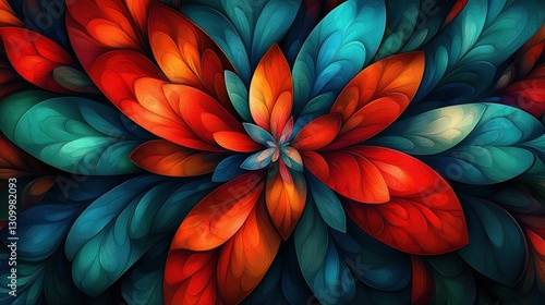 Wallpaper Mural Abstract teal orange floral design, dark background, website banner Torontodigital.ca