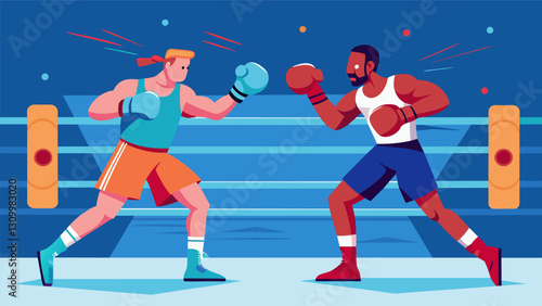 With each jab hook and upper the boxers tested their strength and speed against computergenerated opponents in the simulated ring.. Vector illustration