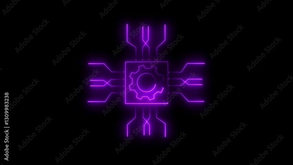 Glowing neon CPU icon animation. Neon processor icon .Glowing neon line Computer processor with microcircuits CPU icon isolated on black background Glowing neon CPU icon animation. Neon processor icon .Glowing neon line Computer processor with microcircuits CPU icon isolated on black background