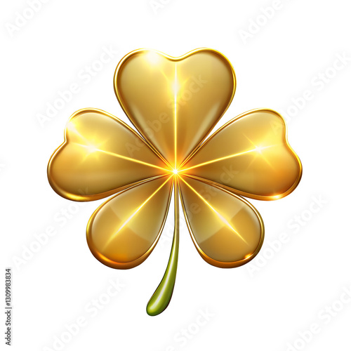 3D Lucky Clover Icon with a Gold Glow - High-Quality Transparent PNG for St. Patrick’s Day, Good Luck, and Fortune Themes.AI Generated