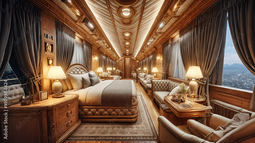 Fototapeta premium Inside the train's bedroom, the interior is decorated in a luxurious style.