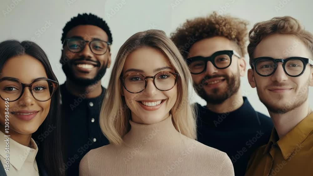 A professional scene featuring a diverse group of people wearing different styles of eyeglasses. The image highlights eyewear fashion, individuality, and inclusivity A professional scene featuring a diverse group of people wearing different styles of eyeglasses. The image highlights eyewear fashion, individuality, and inclusivity