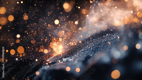 Cosmic Galaxy Abstract with Golden Light Particles and Dark Universe Space Exploration Background
