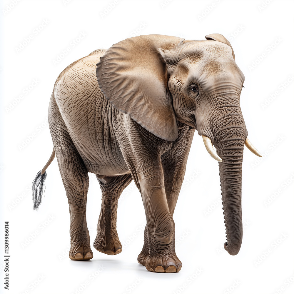 Obraz premium Elephant Walking Isolated on White Background 