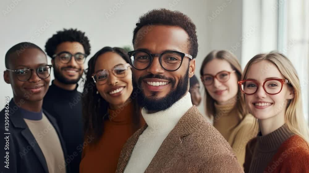 A professional scene featuring a diverse group of people wearing different styles of eyeglasses. The image highlights eyewear fashion, individuality, and inclusivity A professional scene featuring a diverse group of people wearing different styles of eyeglasses. The image highlights eyewear fashion, individuality, and inclusivity