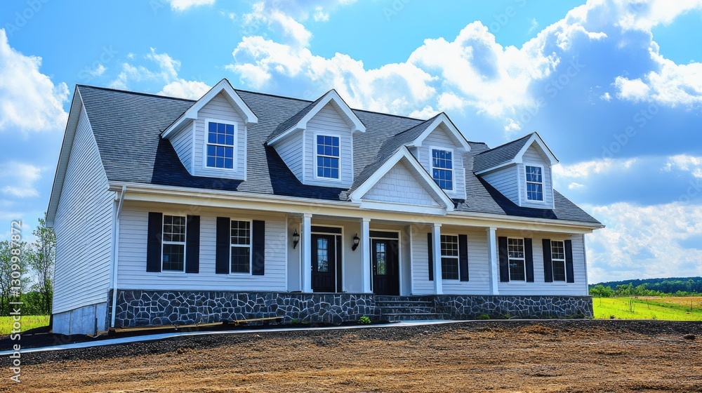 Classic American Home Featuring Dormer Windows Against a Cloudy Blue Sky in Maryland Classic American Home Featuring Dormer Windows Against a Cloudy Blue Sky in Maryland