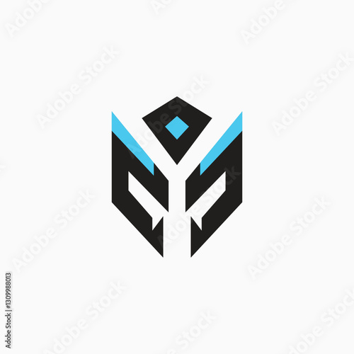 A futuristic, geometric logo with black and cyan elements forming a sharp, symmetrical emblem. Its sleek, modern design gives off a digital, cyber, and tech-inspired aesthetic.