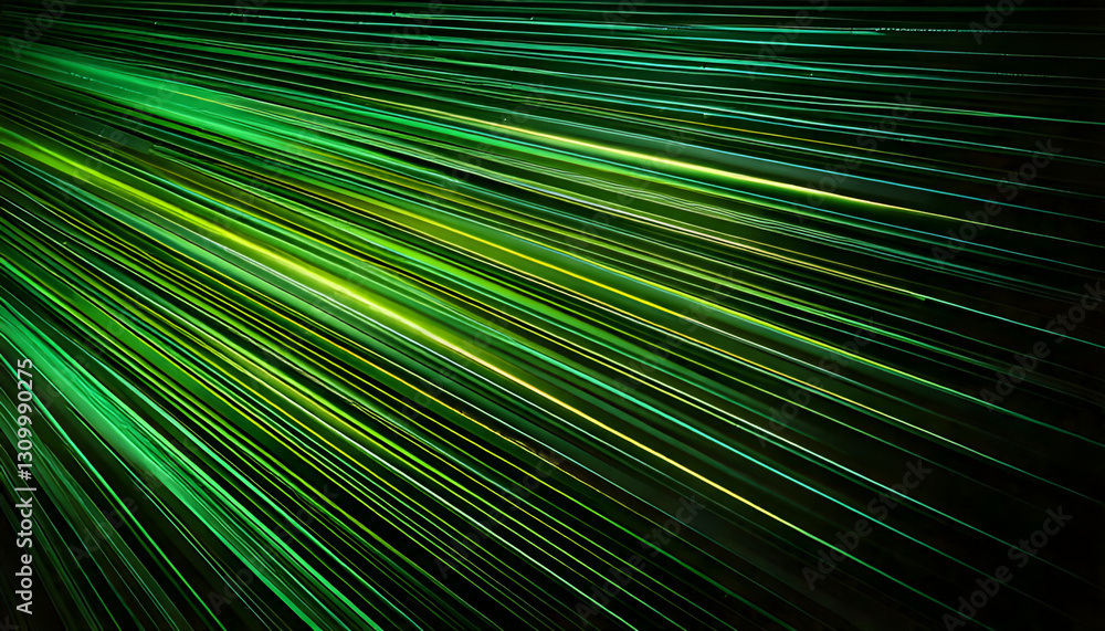 Obraz premium Green laser beams creating dynamic lines on dark background