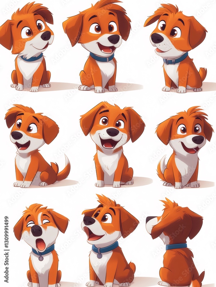 Cute cartoon puppy showing different expressions and poses Cute cartoon puppy showing different expressions and poses