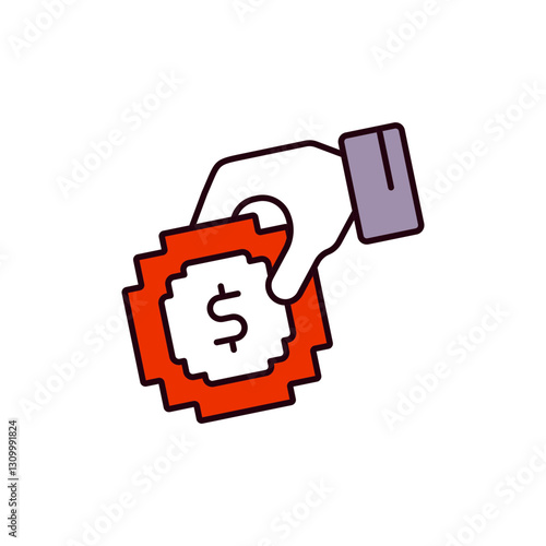 Hand Giving Coin Pixel Icon for In-Game Gifts and Crypto Airdrops