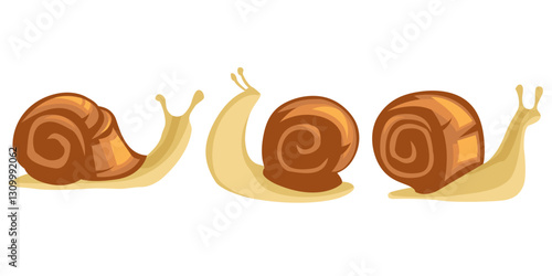 Snail set. Illustration for cosmetics with snail mucin. Collection of colorful Escargot in a flat vector. Small Slow animals in shell cartoon vector style.