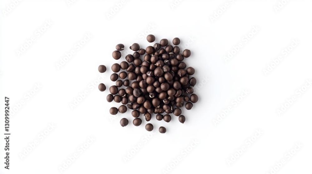 A close-up overhead shot shows black beans isolated against a white backdrop.
A close-up overhead shot shows black beans isolated against a white backdrop.