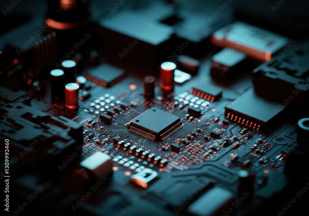 Close-up of a circuit board showcasing intricate electronic components Close-up of a circuit board showcasing intricate electronic components