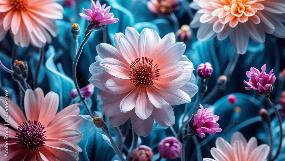 Vibrant pink and white flowers blooming in a lush garden Vibrant pink and white flowers blooming in a lush garden