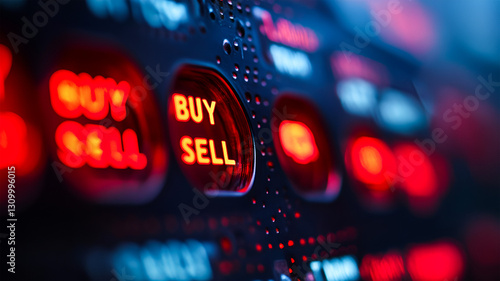 Intense Red Buy Sell Stock Market Indicators Dramatic Financial Trading