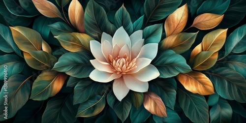 Wallpaper Mural Abstract Leaf Design with Soft Green and Gold Tones Torontodigital.ca