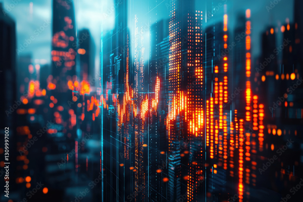 Abstract cityscape with dynamic data streams visualizing technological advancements and urban development. Abstract cityscape with dynamic data streams visualizing technological advancements and urban development.
