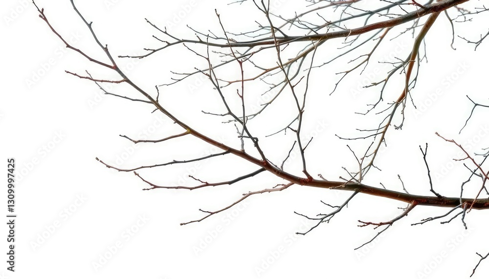 Isolated bare branches against a pure white backdrop, simple, wood Isolated bare branches against a pure white backdrop, simple, wood