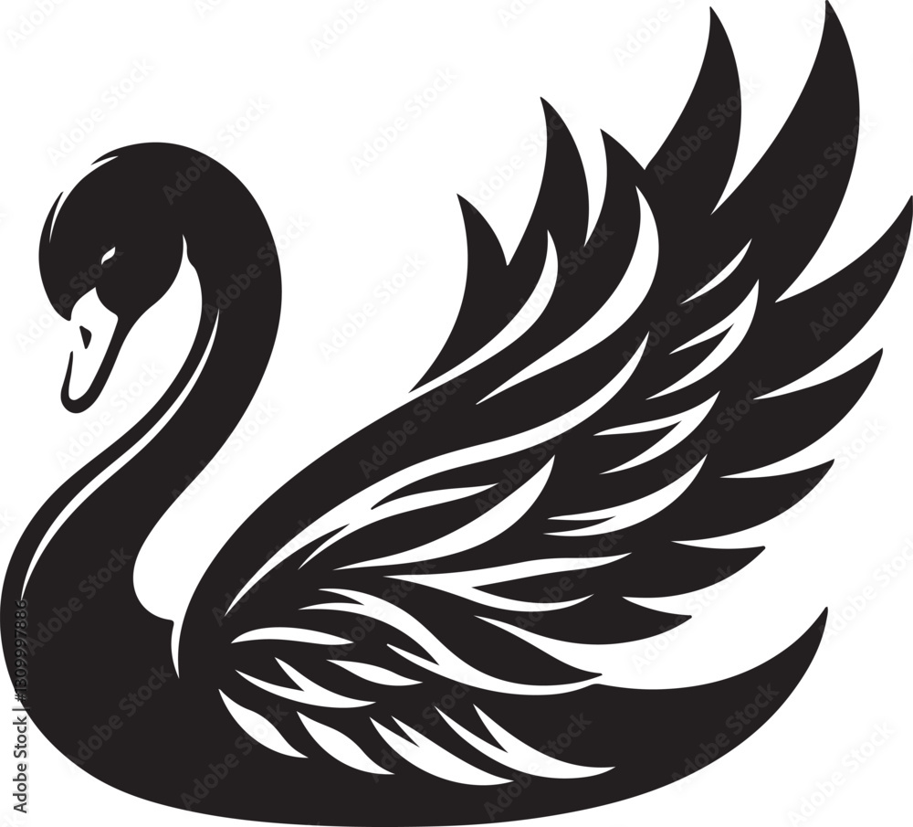 Fototapeta premium Flying Swan Outline Illustration