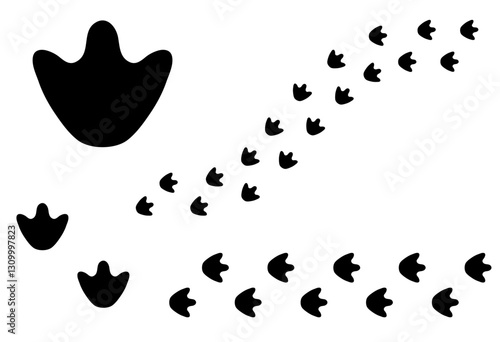 Decorative Simple Herbavore Dinosaur Tracks or Walking Footprints, Silhouette Clipart set on a Transparent Background