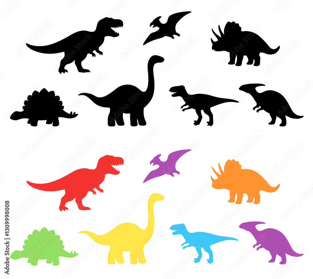 Simple Dinosaur Silhouette Clipart for Kids, set on a Transparent Background with Rainbow Colors Simple Dinosaur Silhouette Clipart for Kids, set on a Transparent Background with Rainbow Colors