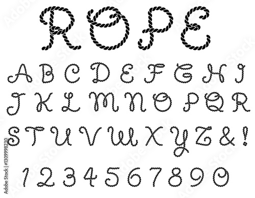 Decorative Rope Alphabet Letter and Number Silhouette Stamp Clipart - Isolated on a Transparent Background