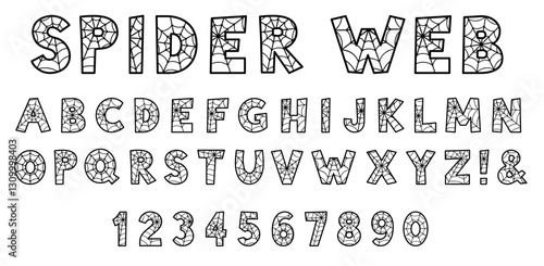 Decorative Spider Web Alphabet Letter and Number Clipart Set on a Transparent Background
