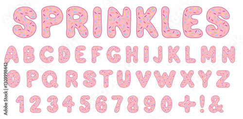 Decorative Birthday Sprinkle Alphabet Letter and Number Clipart Set - Cartoon Pink Donut Dessert Theme