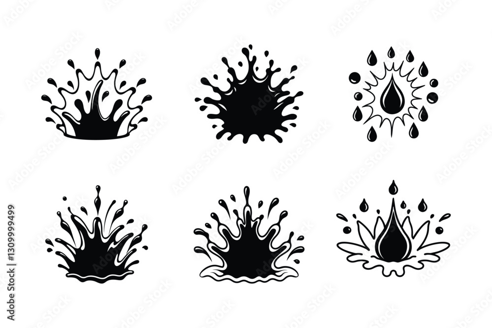 Obraz premium Various Black Ink Splash and Drop Vector Graphic Designs