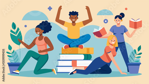 The librarys book club not only stimulates the mind with thoughtprovoking books but also cares for the body with designated pause breaks for simple. Vector illustration