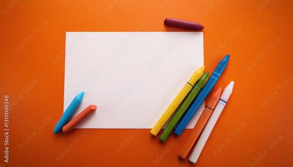 Vibrant Wax Crayons on a Blank Canvas Against an Orange Backdrop A Playful Scene Inviting Creative Possibilities and Bold Expressions Vibrant Wax Crayons on a Blank Canvas Against an Orange Backdrop A Playful Scene Inviting Creative Possibilities and Bold Expressions