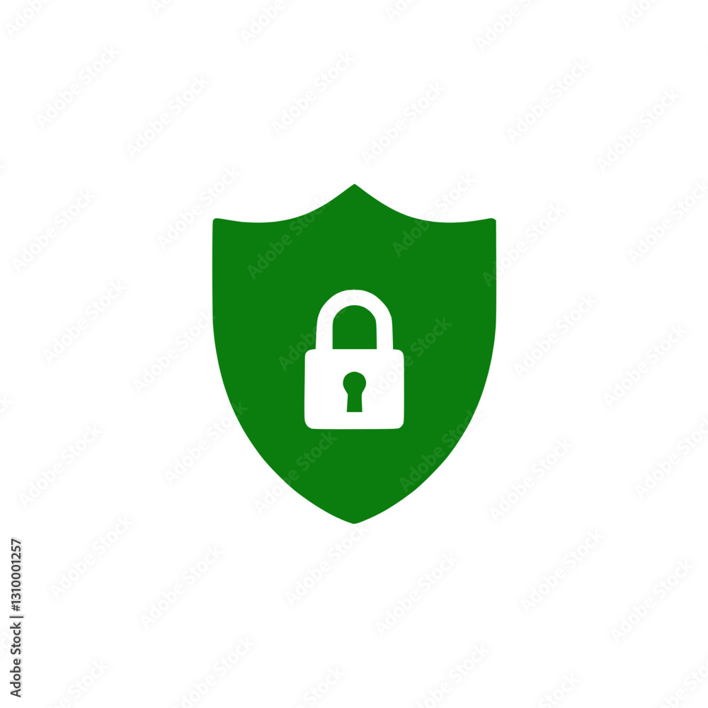 Green shield with padlock icon representing security and protection Green shield with padlock icon representing security and protection