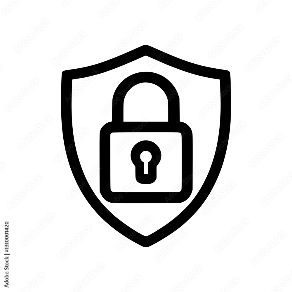 Shield with padlock icon in solid black representing security and protection Shield with padlock icon in solid black representing security and protection