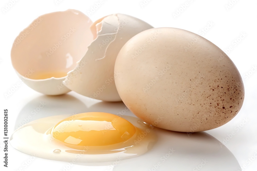 Cracked egg with a yellow yolk and a white egg white Cracked egg with a yellow yolk and a white egg white