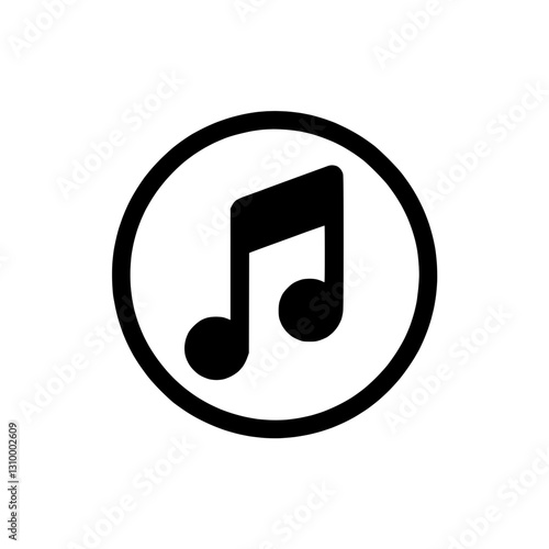 Music note icon inside a circle in solid black for audio and entertainment