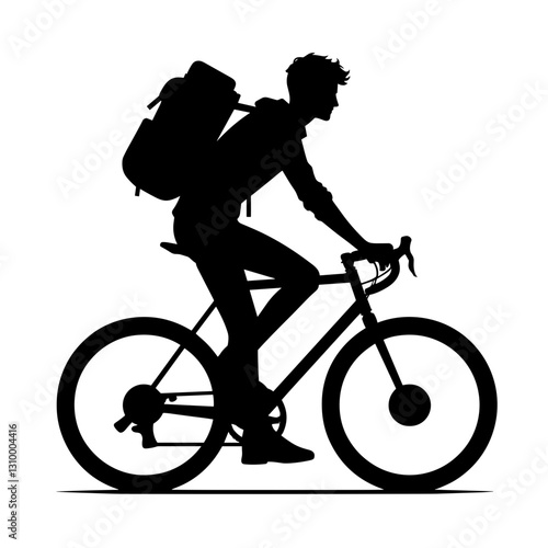 Cyclist Traveling with Backpack Silhouette