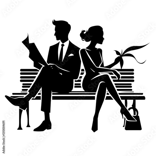Romantic Couple on a Bench During Travel Silhouette